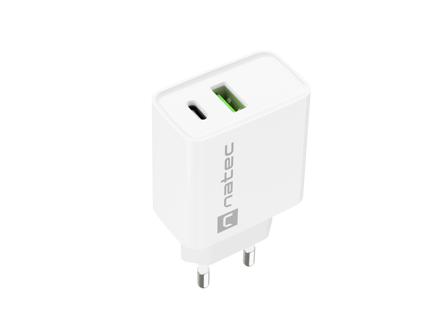 Univerzálna nabíjačka Natec RIBERA 20W 1X USB-A + 1X USB-C, biela 