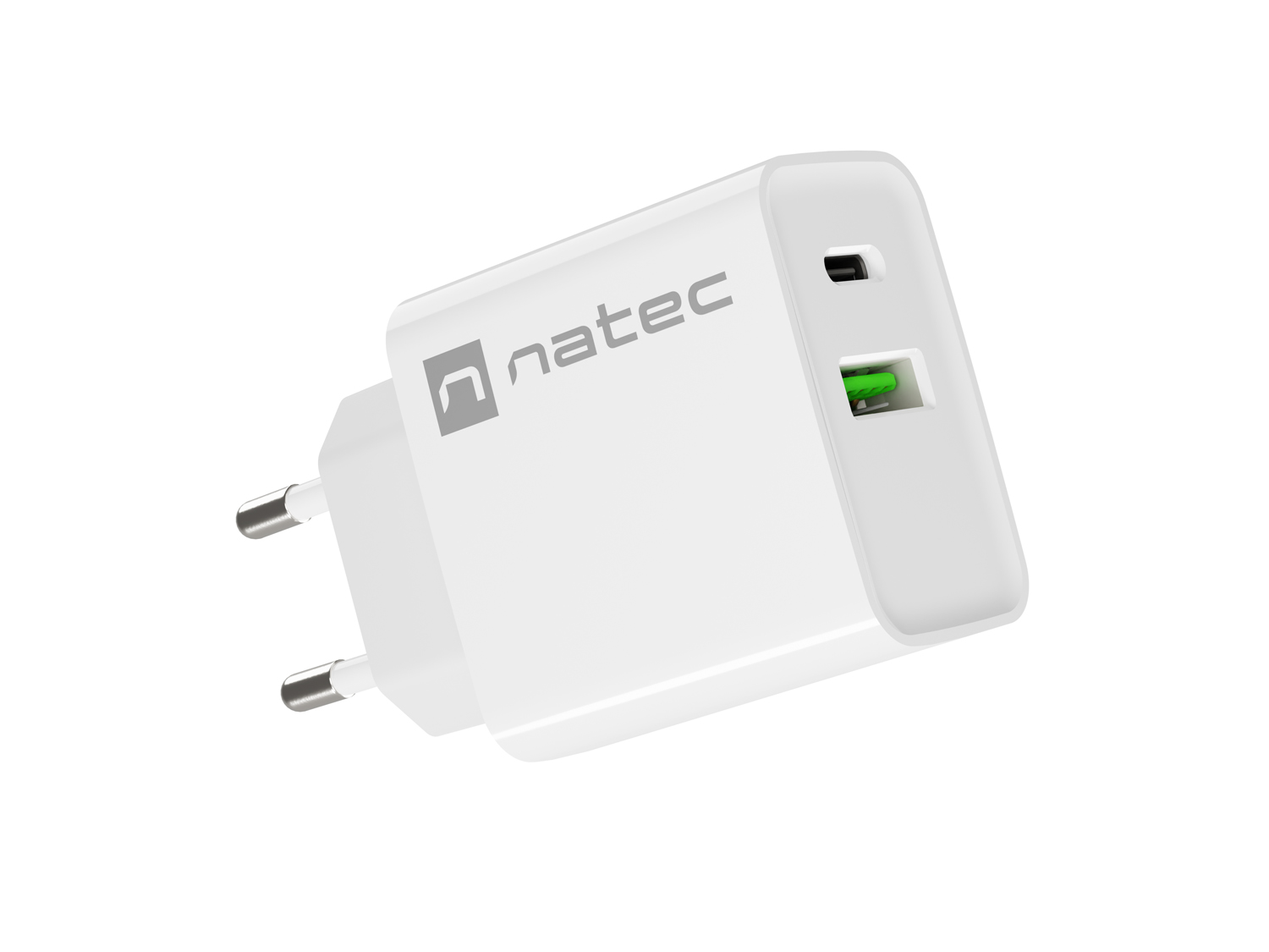 Univerzálna nabíjačka Natec RIBERA 20W 1X USB-A + 1X USB-C, biela 