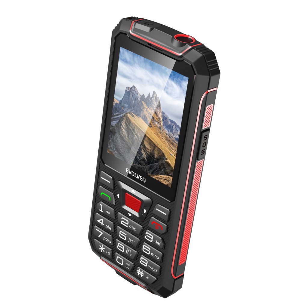 EVOLVEO StrongPhone W4, IP68 odolný Dual SIM telefón, 2, 8" LCD, 2500mAh, Powerbanka, čierno-červený 