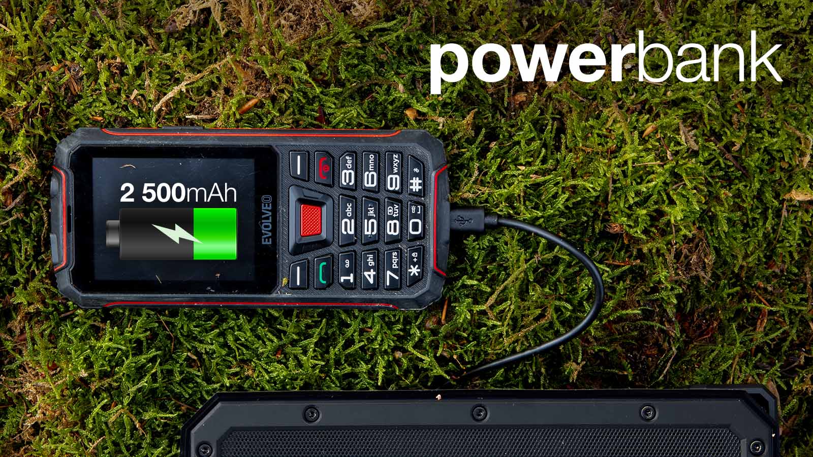 EVOLVEO StrongPhone W4, IP68 odolný Dual SIM telefón, 2, 8" LCD, 2500mAh, Powerbanka, čierno-červený 