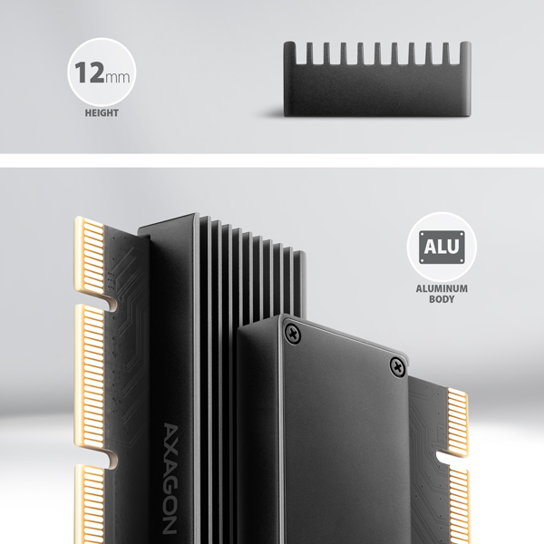 AXAGON PCEM2-XS, PCIe x16 - M.2 NVMe M-key slot adaptér, kryt s chladičom pre pasívne chladenie 