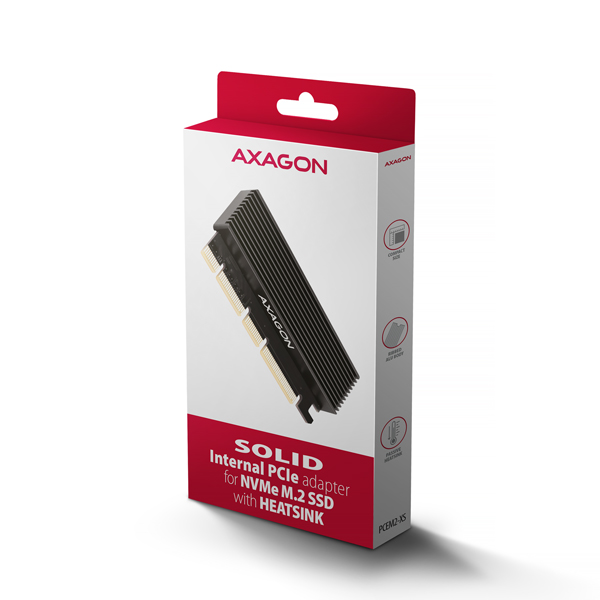 AXAGON PCEM2-XS, PCIe x16 - M.2 NVMe M-key slot adaptér, kryt s chladičom pre pasívne chladenie 
