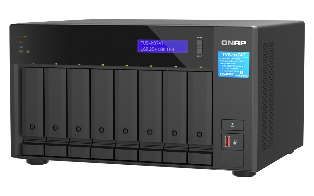 QNAP TVS-h874T-i7-32G (12core, ZFS, 32GB RAM, 8x SATA, 2x M.2 NVMe, 2x 2, 5GbE, 2x Thunderbolt 4) 