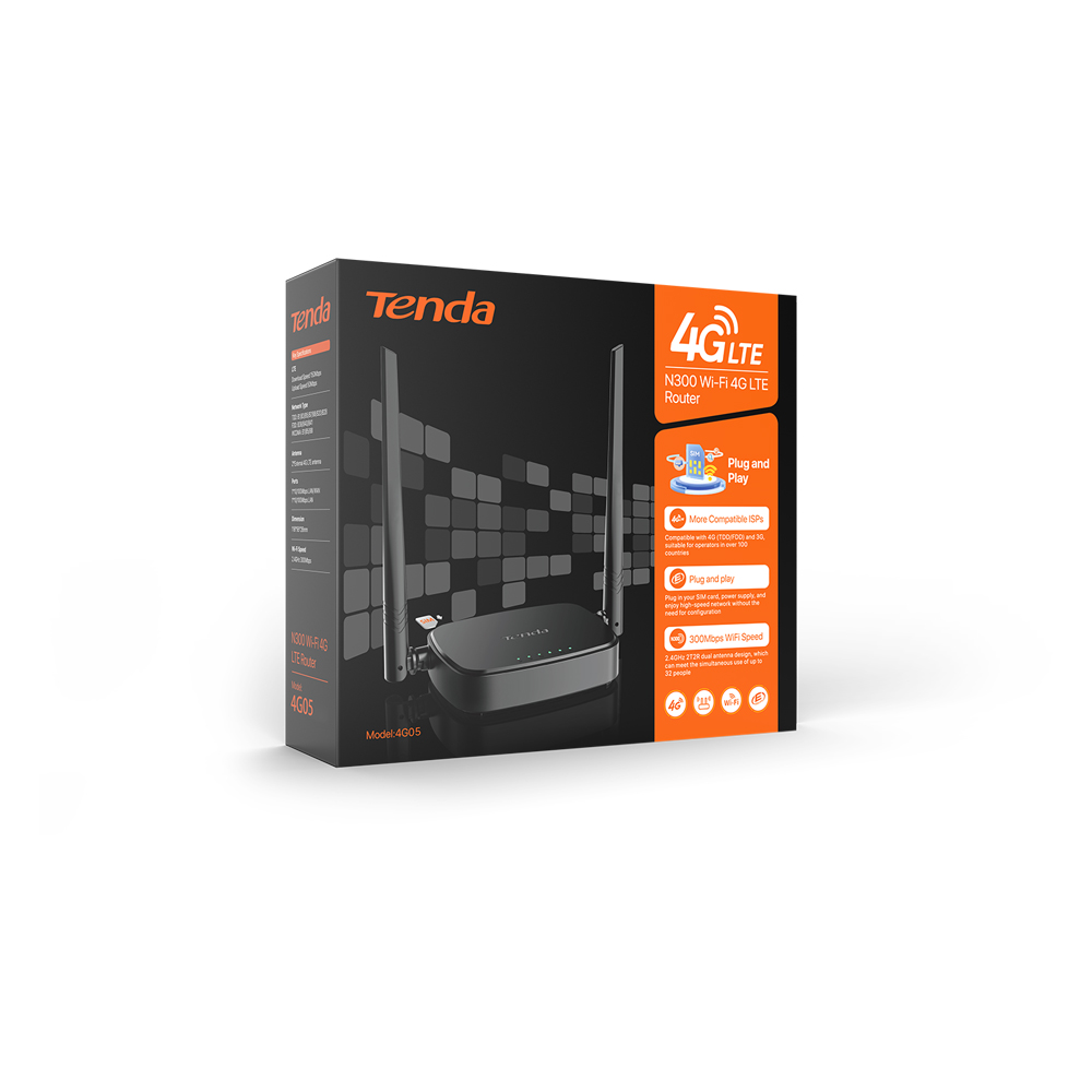 Tenda 4G05 Wi-Fi N300 4G/ 3G LTE router, 2x WAN/ LAN, 1x nanoSIM, IPv6, VPN, LTE Cat.4, CZ App 