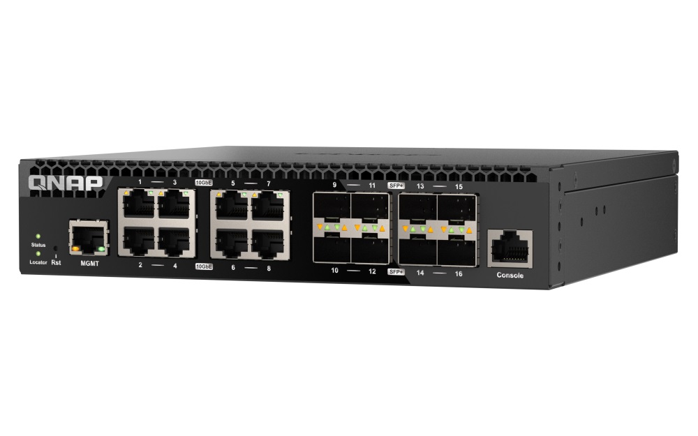 QNAP riadený switch QSW-M3216R-8S8T (8x 10GbE porty + 8x 10G SFP+ porty, polovičná šírka) 