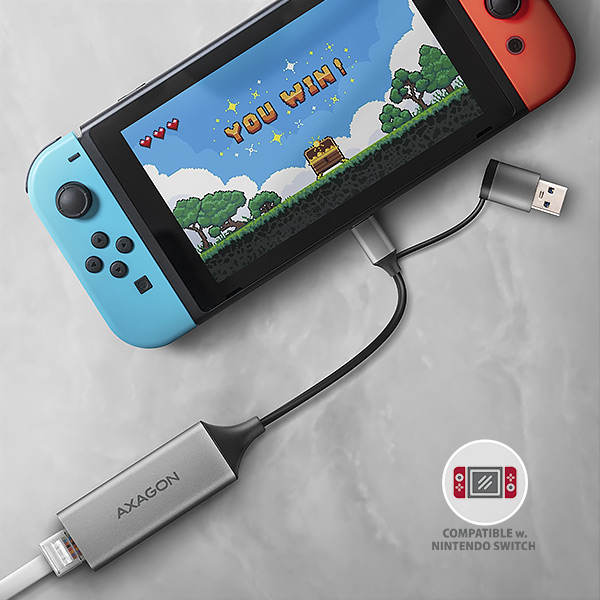 AXAGON ADE-TXCA, USB-C + USB-A 3.2 Gen 1 - Gigabit Ethernet sieťová karta, Asix AX88179, auto inštal 