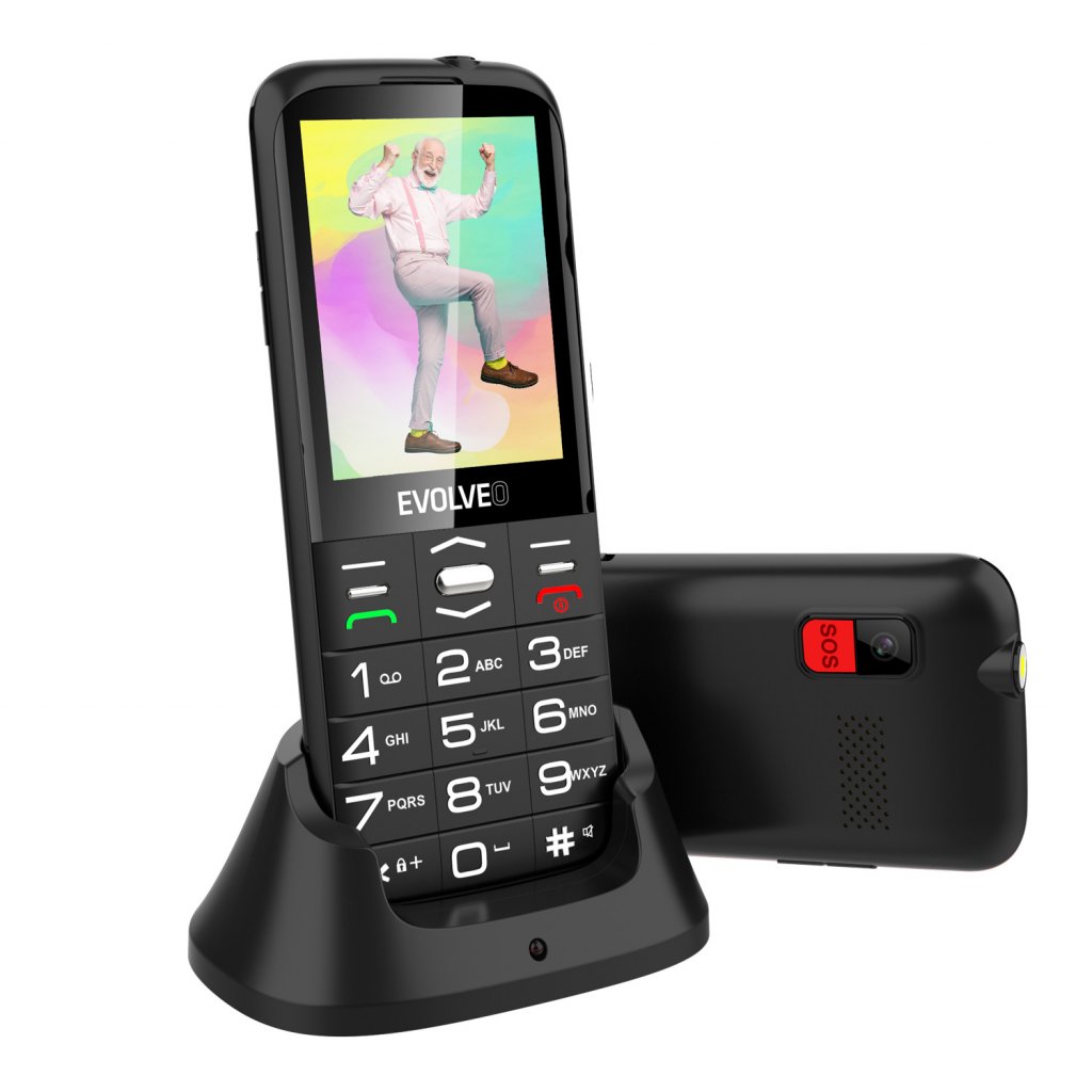 EVOLVEO EasyPhone FS, vyklápací mobilný telefón 2.8" pre seniorov s nabíjacím stojanom (čierna farba) 