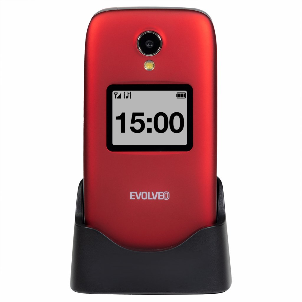 EVOLVEO EasyPhone FS, vyklápací mobilný telefón 2.8" pre seniorov s nabíjacím stojanom (červená farba 