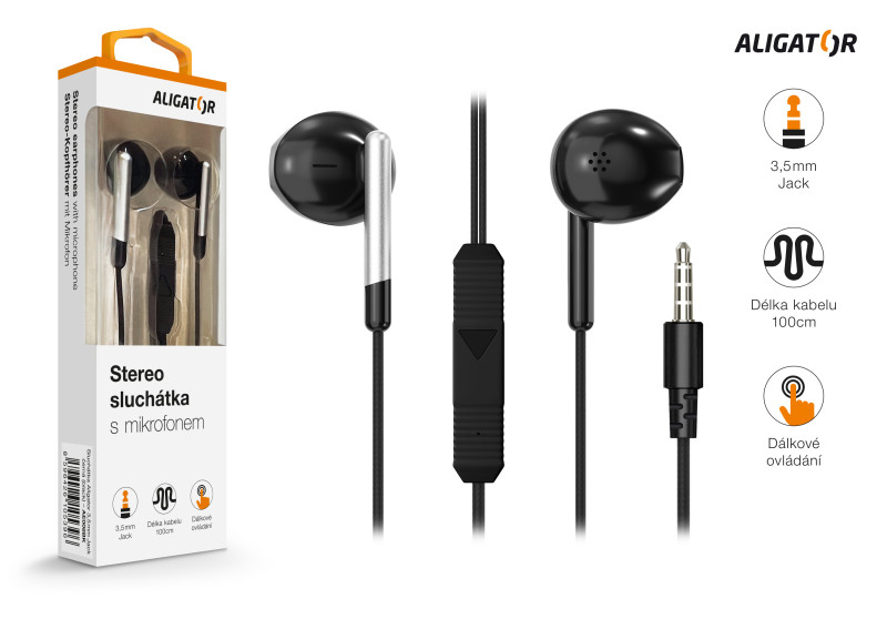 ALIGATOR AE008/ Stereo/ Jack/ Drôt/ Čierna 