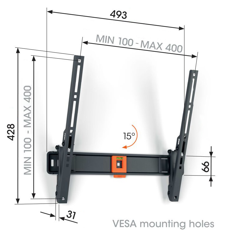 Vogel&quot;s TVM 1413, TV držiak s náklonom pre obrazovky 32-65", 25 kg 