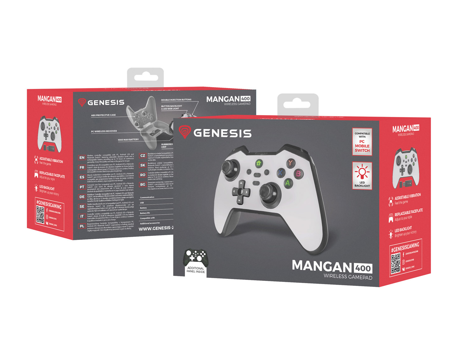 Bezdrôtový gamepad Genesis MANGAN 400 pre PC/ Switch/ Mobil, biely 
