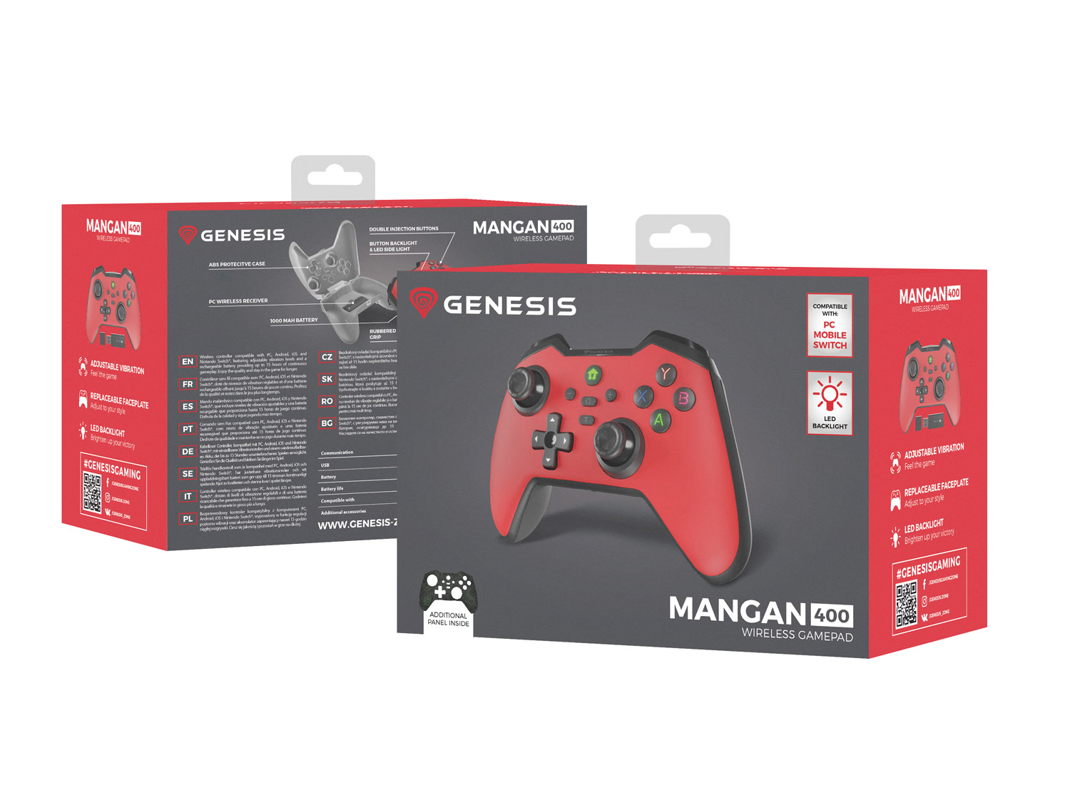Bezdrôtový gamepad Genesis MANGAN 400 pre PC/ Switch/ Mobil, červený 