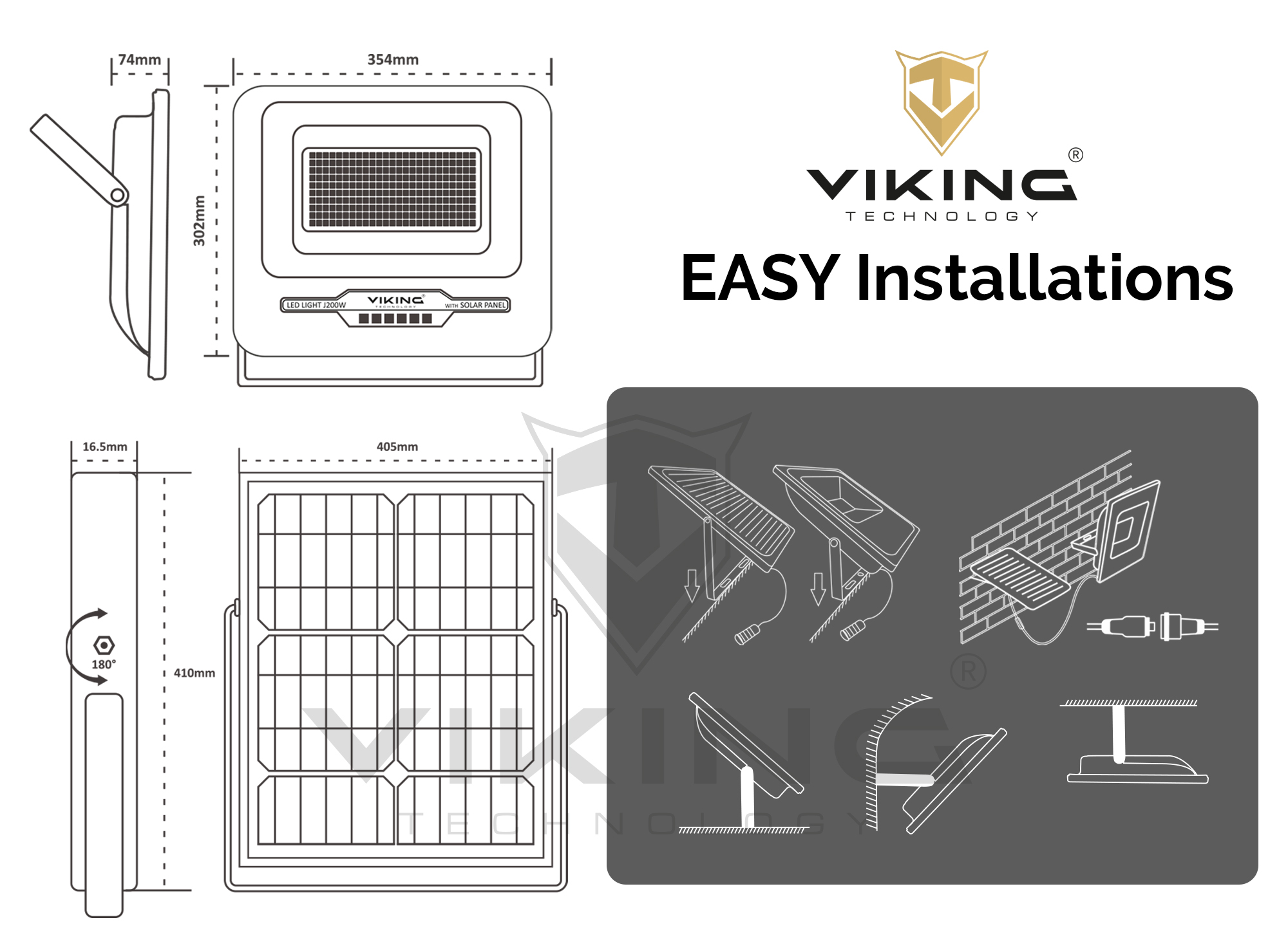 Viking venkovní solární LED světlo J200W se solárním panelem 