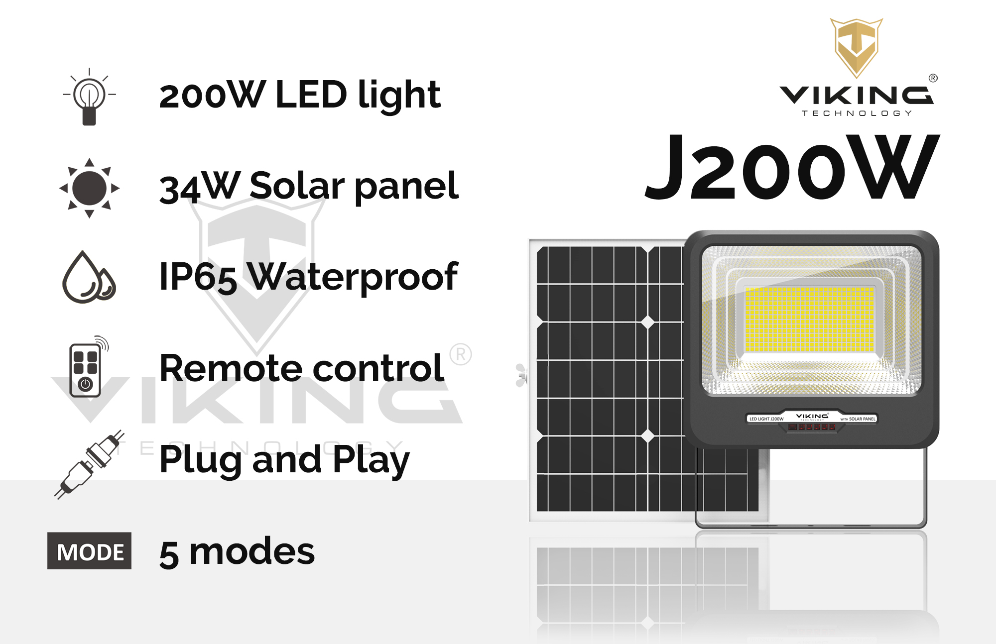 Viking venkovní solární LED světlo J200W se solárním panelem 