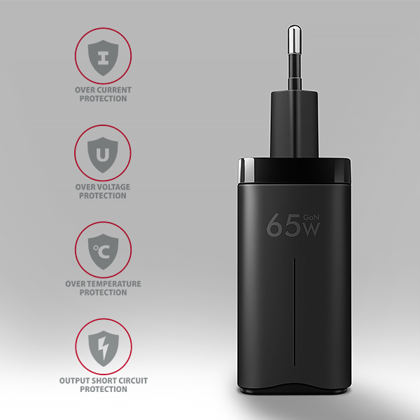 AXAGON ACU-DPQ65, GaN nabíjačka do siete 65W, 3x port (USB-A + dual USB-C), PD3.0/ QC4+/ PPS/ Apple 