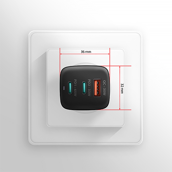 AXAGON ACU-DPQ65, GaN nabíjačka do siete 65W, 3x port (USB-A + dual USB-C), PD3.0/ QC4+/ PPS/ Apple 