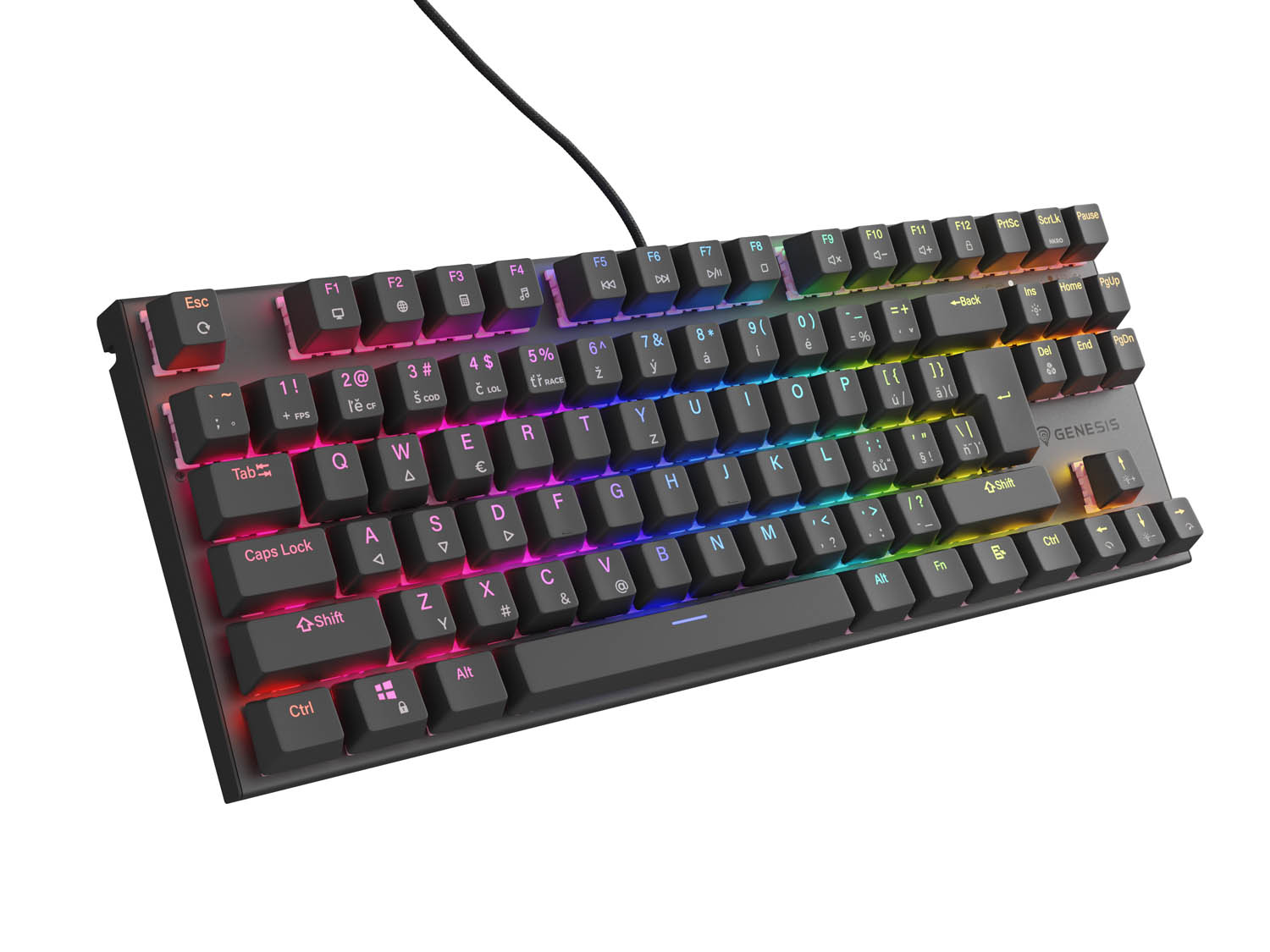 Genesis tichá herná klávesnica THOR 303/ TKL/ RGB/ Outemu Peach/ Drôtová USB/ CZ- SK layout/ Čierna 
