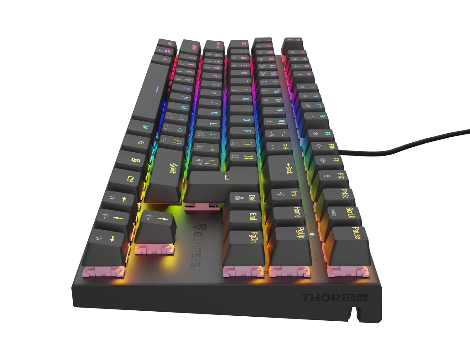 Genesis tichá herní klávesnice THOR 303/ TKL/ RGB/ Outemu Peach/ Drátová USB/ CZ-SK layout/ Černá 