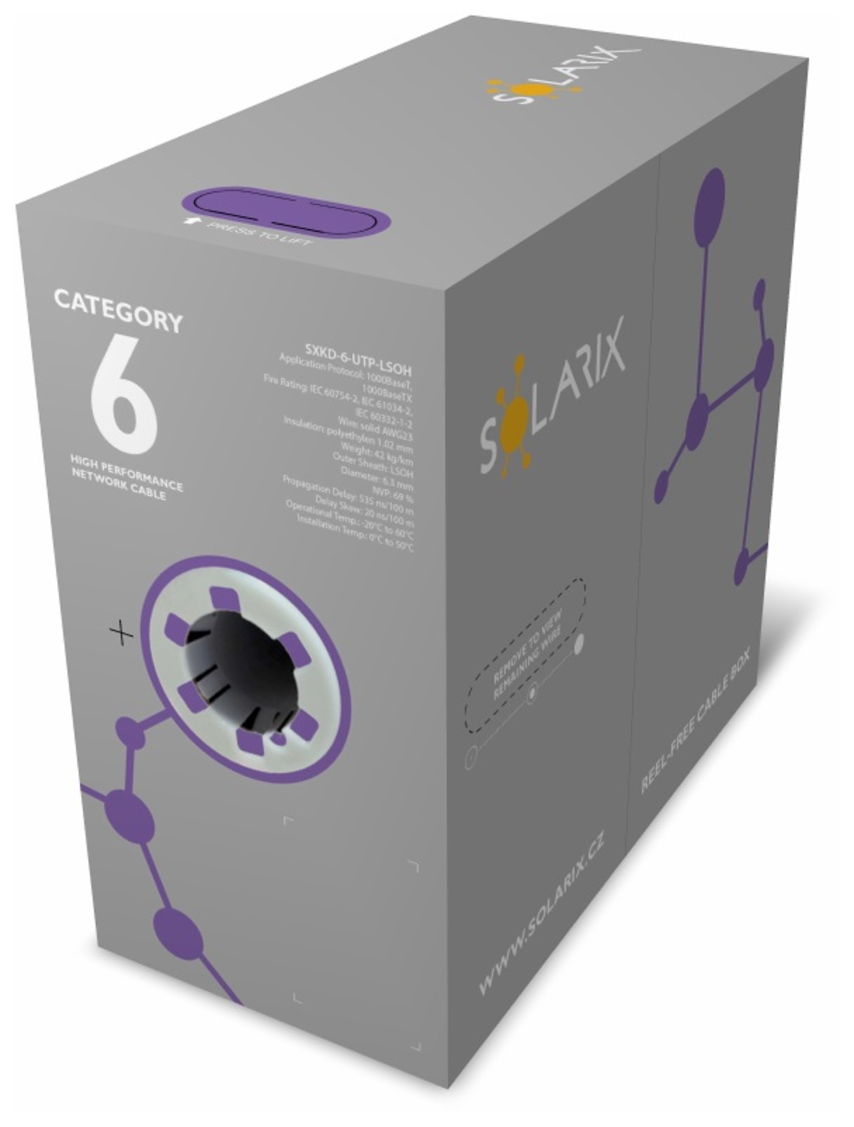 Inštalačný kábel Solarix CAT6 UTP LSOH Dca-s2, d2, a1 305m/ box SXKD-6-UTP-LSOH 