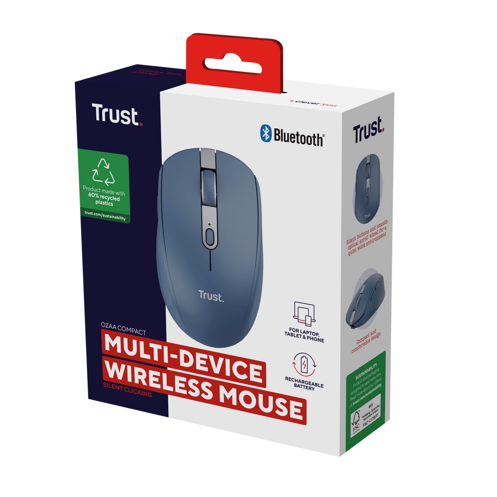 Trust Ozaa/ Kancelárska/ Optická/ Pre pravákov/ 3 200 DPI/ USB+BT/ Modrá 