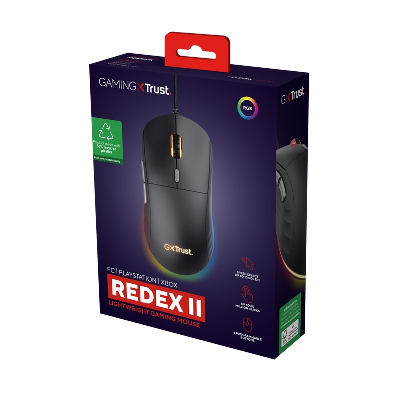 Trust GXT 925 REDEX II/ Herní/ Laserová/ Pro praváky/ 10 000DPI/ Drátová USB/ Černá 