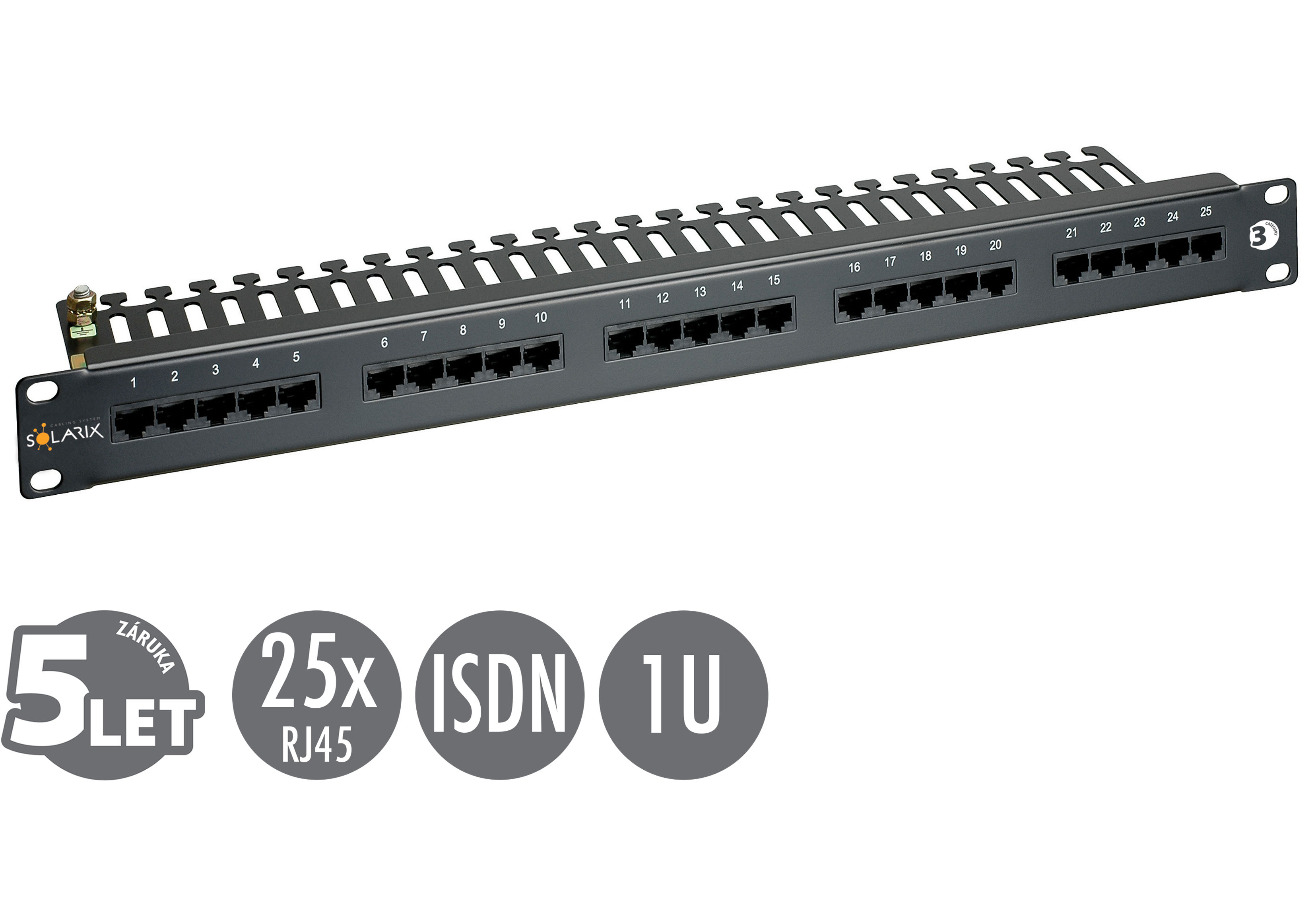 19" ISDN panel Solarix 25 x RJ45 černý 1U SX25-ISDN-BK