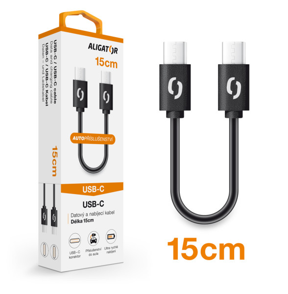 ALIGATOR Dátový kábel POWER USB-C/ USB-C 15cm, čierny