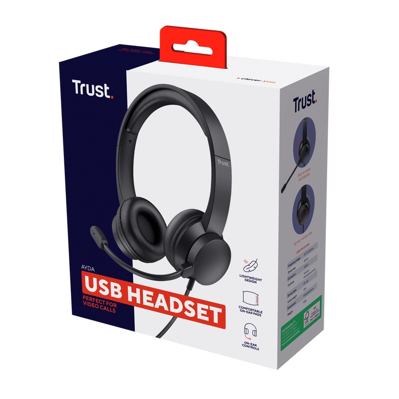 TRUST sluchátka s mikrofonem Ayda PC headset, USB 