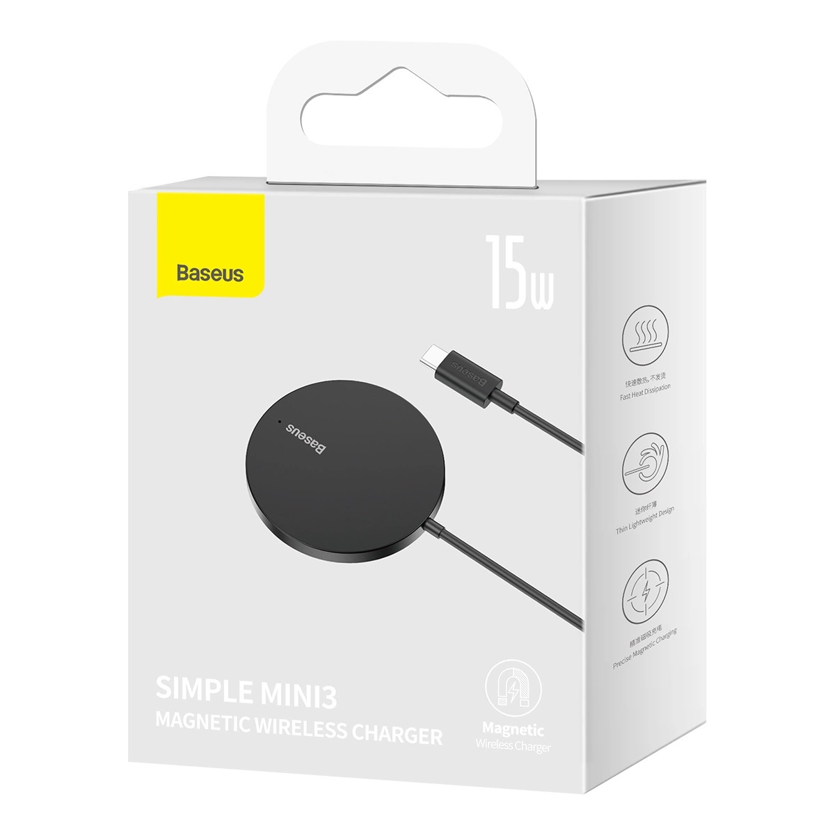 Baseus Bezdrôtová nabíjačka do siete Simple Mini3 15W USB-C čierna 