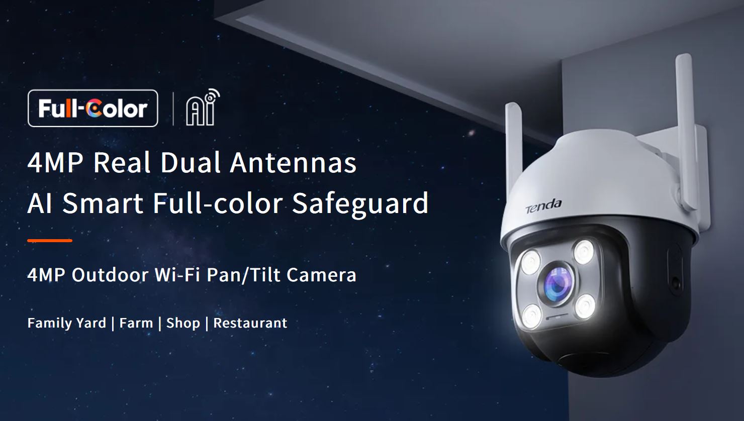 Tenda RH7-WCA - Vonkajšia otočná IP65 Wi-Fi 4MPx kamera, nočná LED, audio, detekcia pohybu, CZ app 
