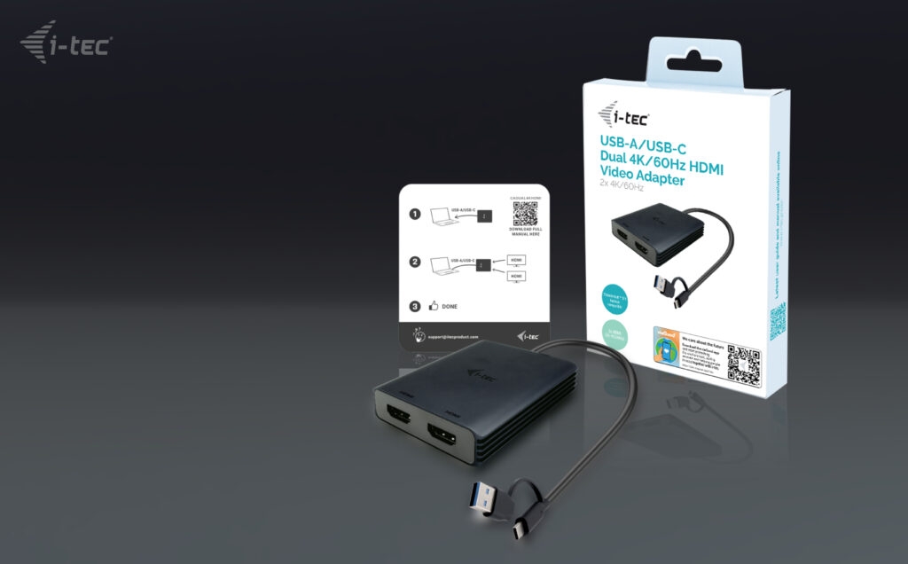 i-tec USB-A/ USB-C Dual 4K HDMI Video Adapter 