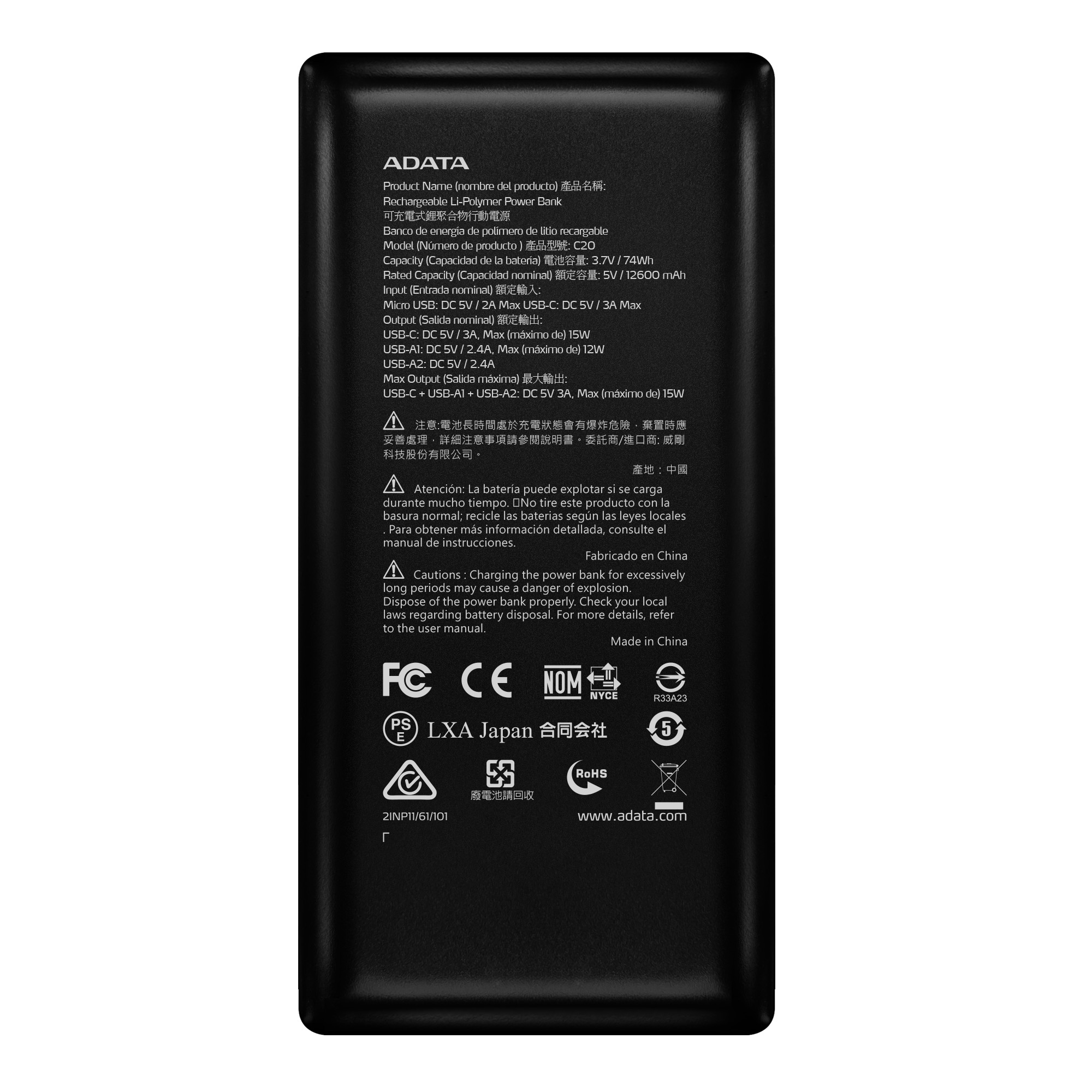 ADATA C20 Power Bank 20000mAh čierna 