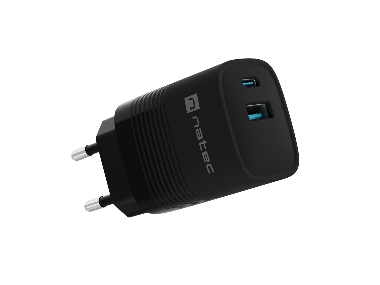 Univerzálna USB nabíjačka Natec RIBERA GaN 30 W, 1X USB-A, 1X USB-C, čierna 
