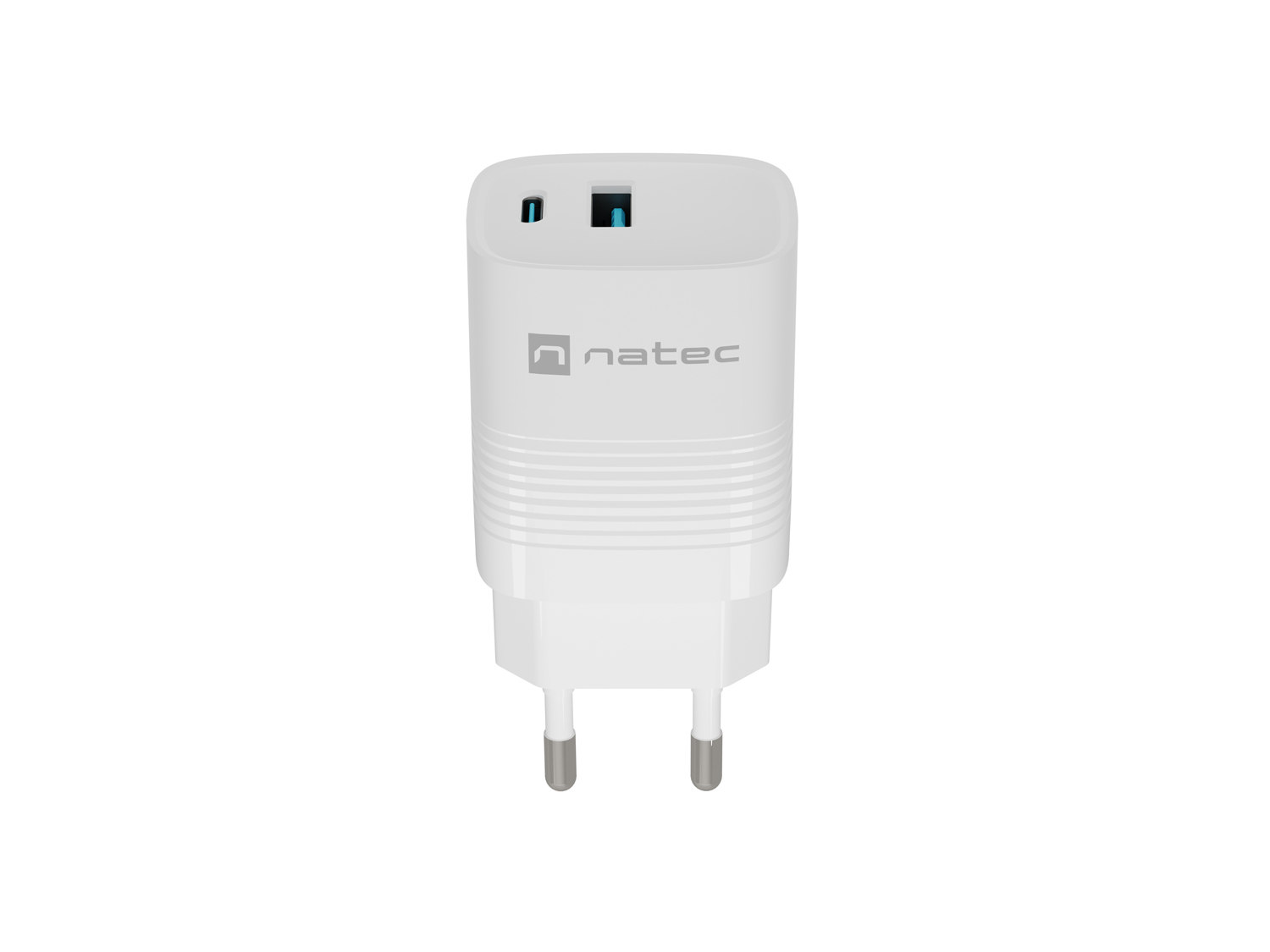 Univerzálna USB nabíjačka Natec RIBERA GaN 30W, 1X USB-A, 1X USB-C, Biela 