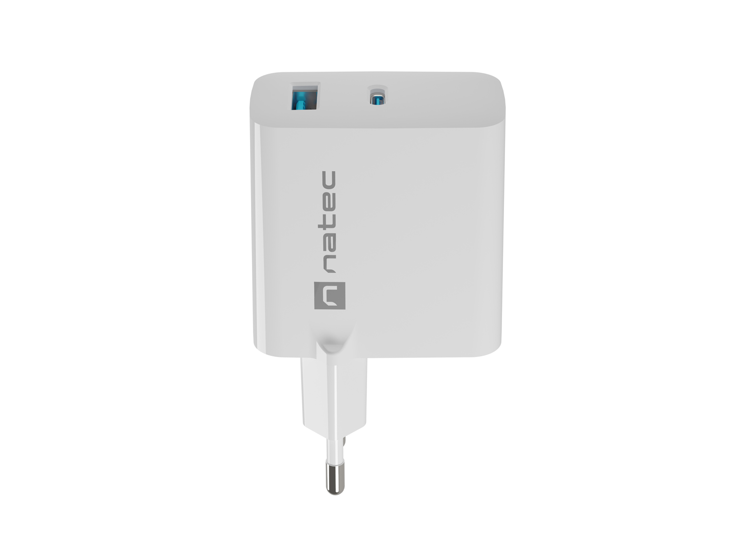 Univerzálna USB nabíjačka Natec RIBERA GaN 45W, 1X USB-A, 1X USB-C, biela 