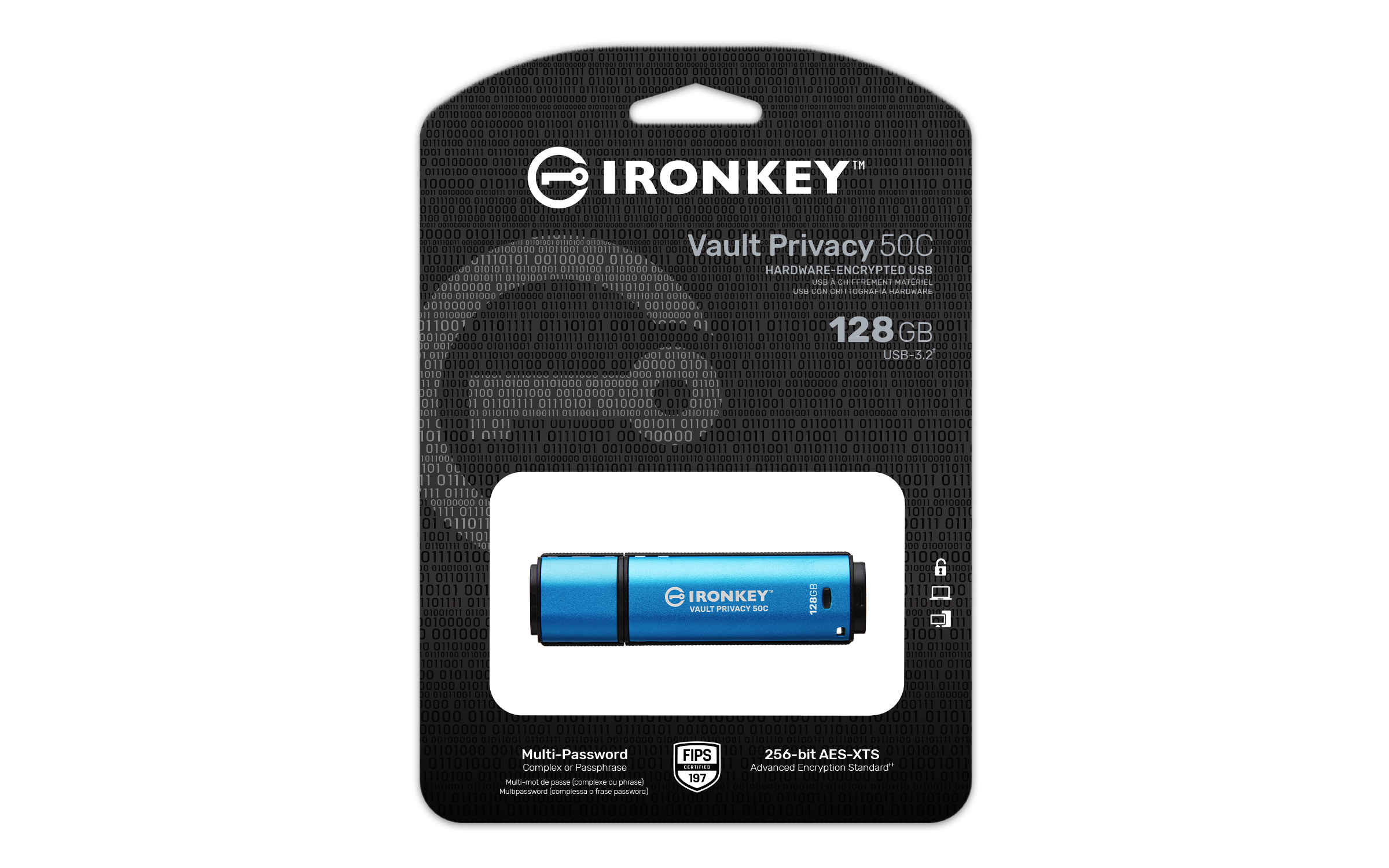 Kingston Ironkey Vault Privacy 50C/ 128GB/ USB 3.2/ USB-C/ Modrá 