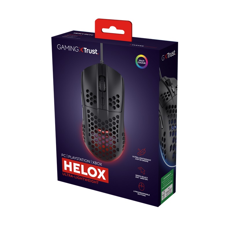 Trust Gaming GXT 928 Helox/ Herná/ Optická/ Pre pravákov/ 6 400 DPI/ Drôtová USB/ Čierna 