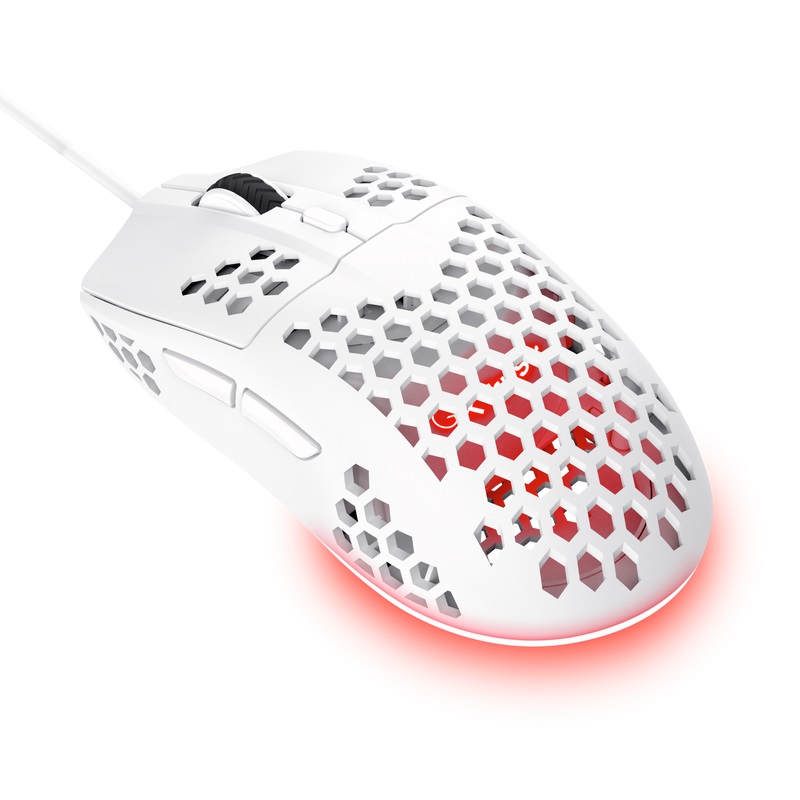 Trust Gaming GXT 928W Helox/ Herná/ Optická/ Pre pravákov/ 6 400 DPI/ Drôtová USB/ Biela 