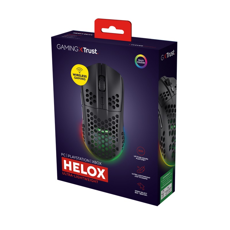 Trust Gaming GXT 929 Helox/ Herní/ Optická/ Pro praváky/ 4 800 DPI/ Bezdrátová USB/ Černá 