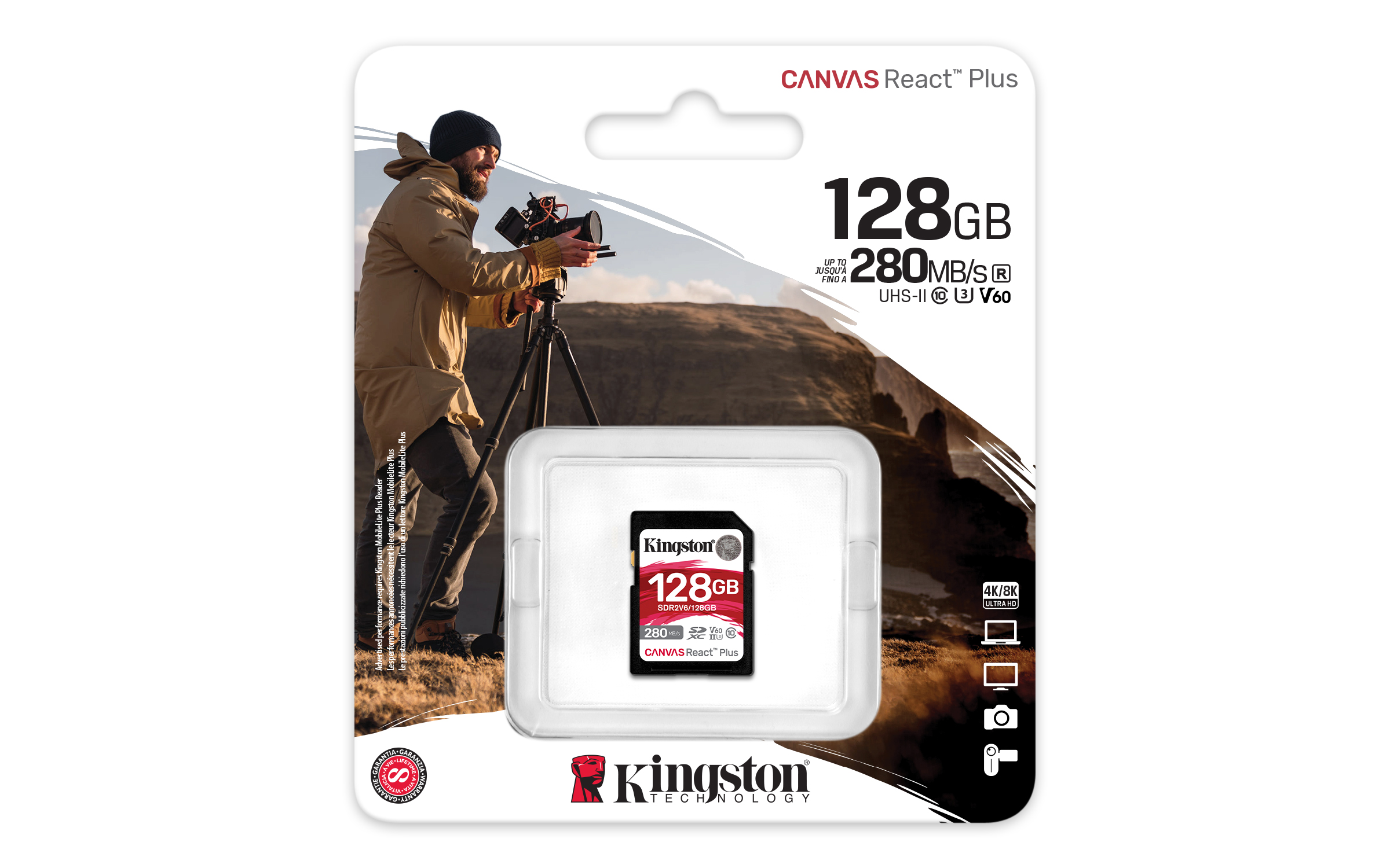Kingston Canvas React Plus/ SDHC/ 128GB/ UHS-II U3 / Class 10 