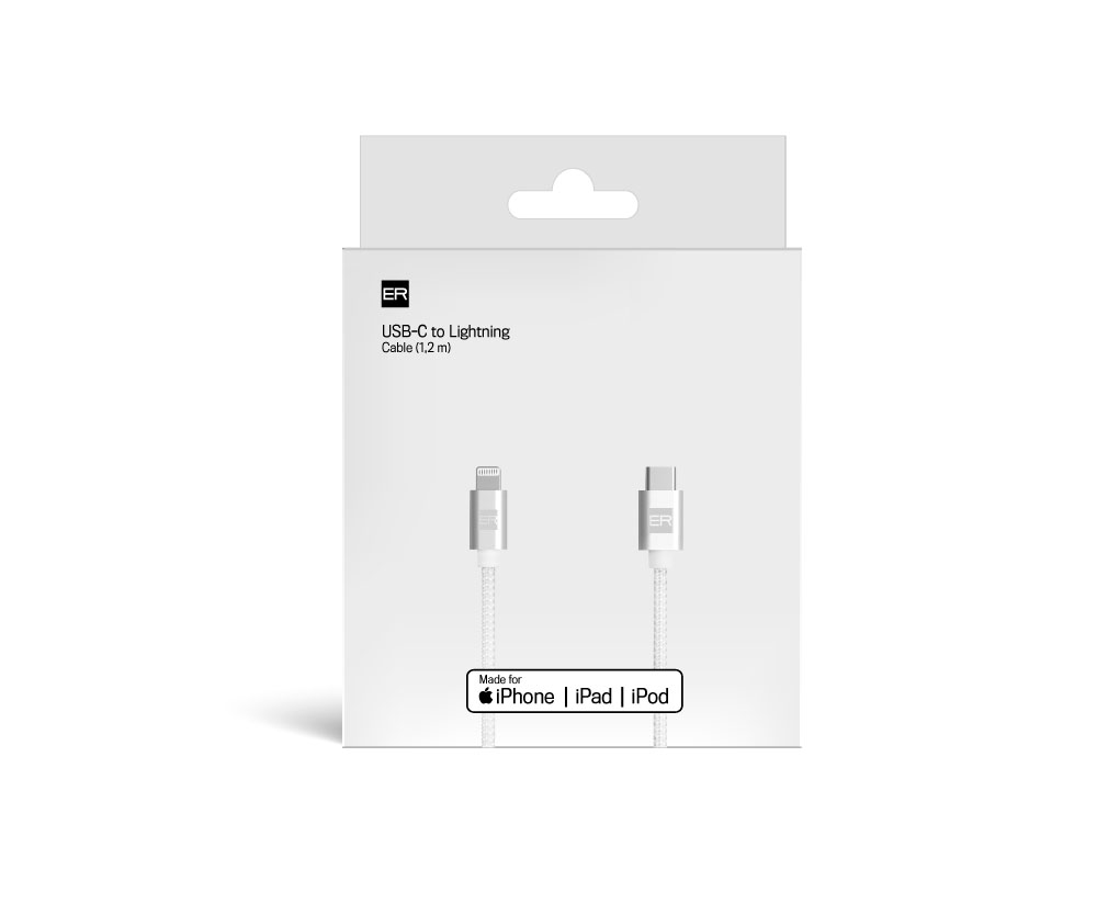 ER POWER kábel USB-C/ Lightning 120cm biely 