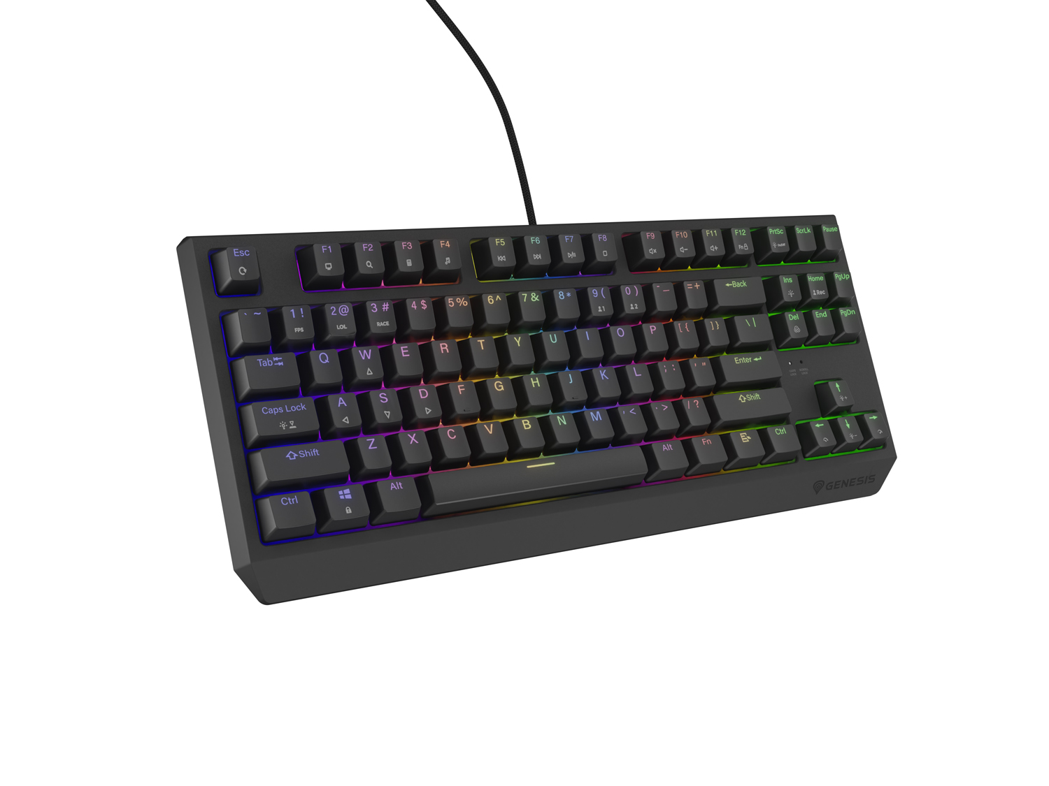 Genesis herní klávesnice THOR 230/ TKL/ RGB/ Outemu Brown/ Drátová USB/ US layout/ Černá 