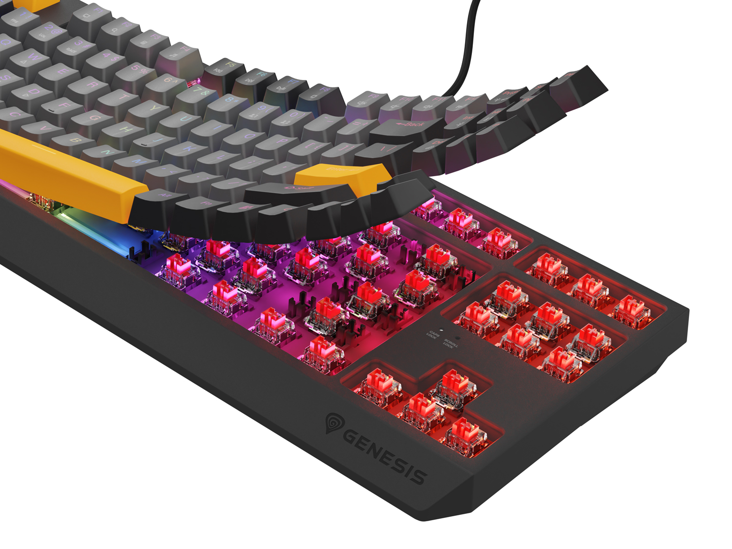 Genesis herná klávesnica THOR 230/ TKL/ RGB/ Outemu Red/ Drôtová USB/ US layout/ Anchor Negative Šedá 