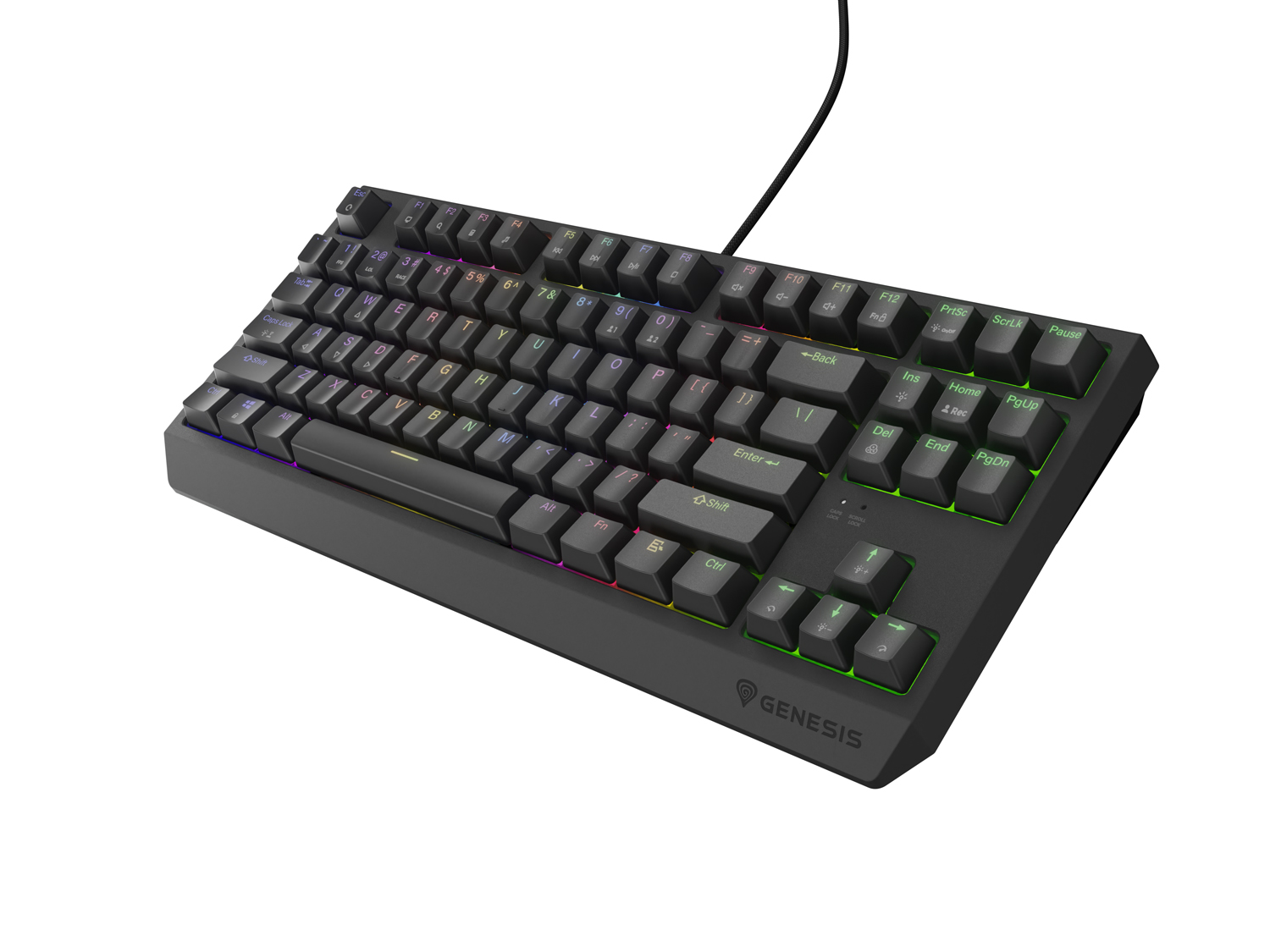 Genesis herní klávesnice THOR 230/ TKL/ RGB/ Outemu Brown/ Drátová USB/ US layout/ Černá 