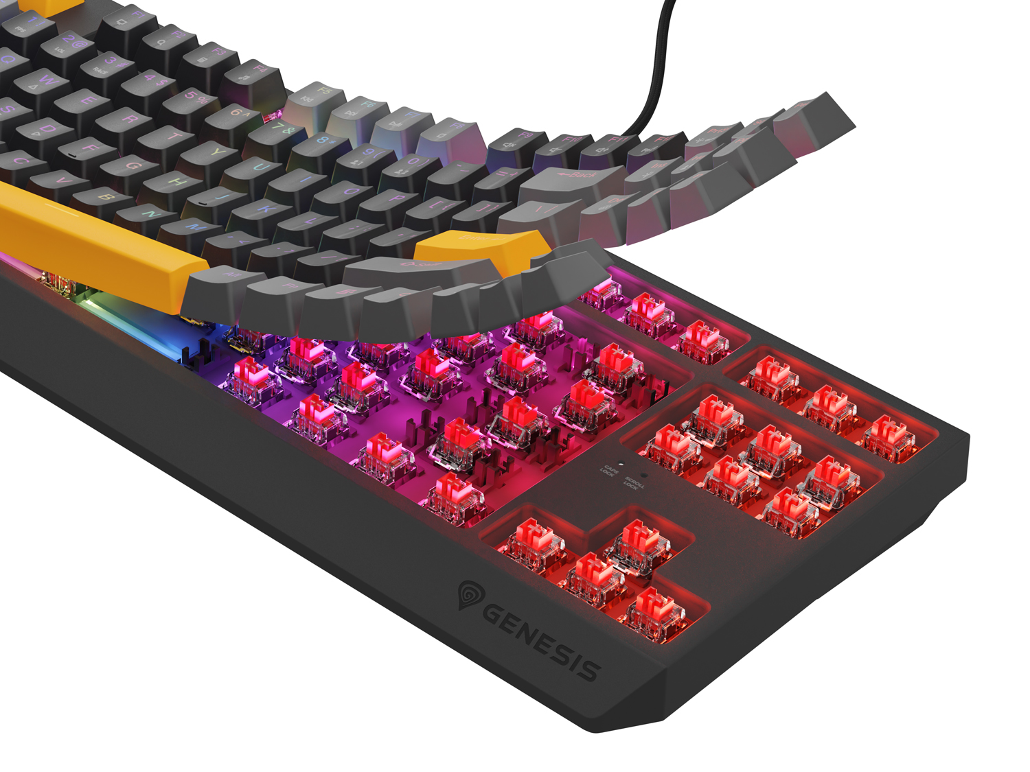 Genesis herná klávesnica THOR 230/ TKL/ RGB/ Outemu Red/ Drôtová USB/ US layout/ Anchor Positive Šedá 