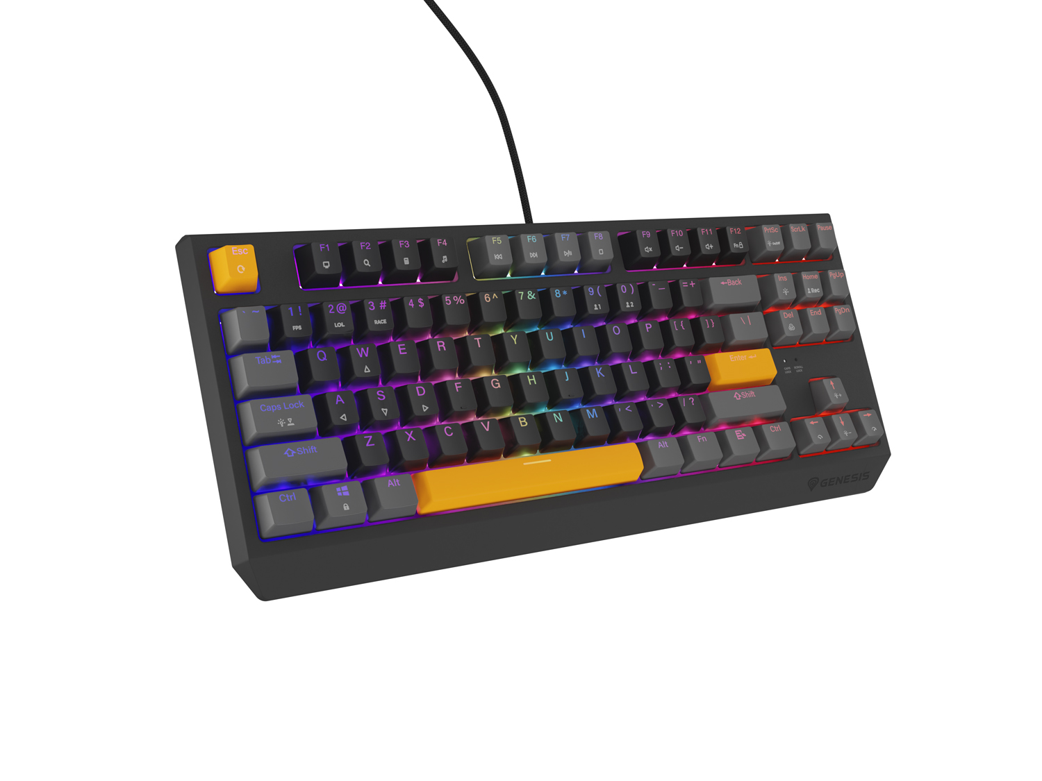 Genesis herná klávesnica THOR 230/ TKL/ RGB/ Outemu Red/ Drôtová USB/ US layout/ Anchor Positive Šedá 