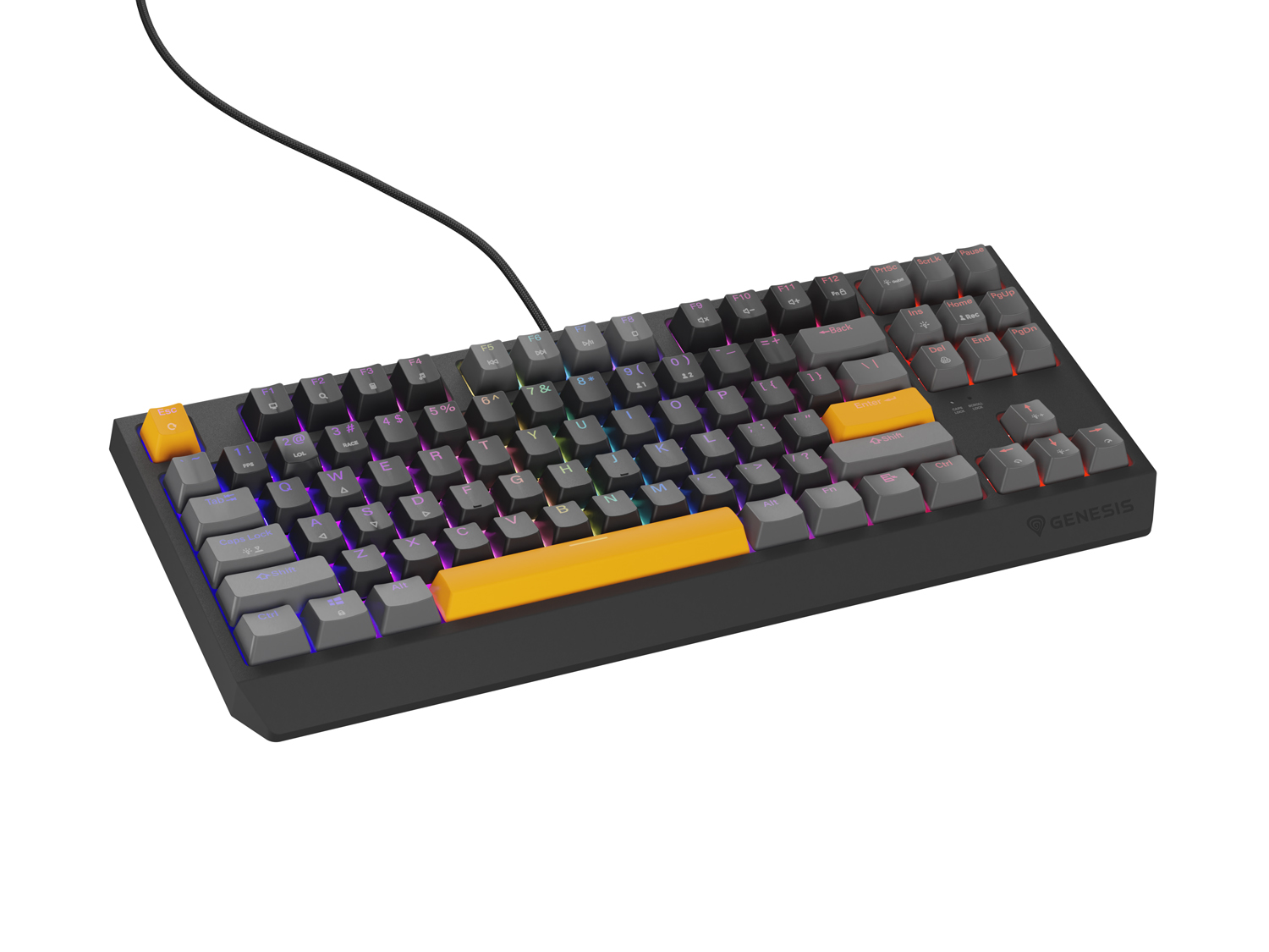 Genesis herná klávesnica THOR 230/ TKL/ RGB/ Outemu Red/ Drôtová USB/ US layout/ Anchor Positive Šedá 