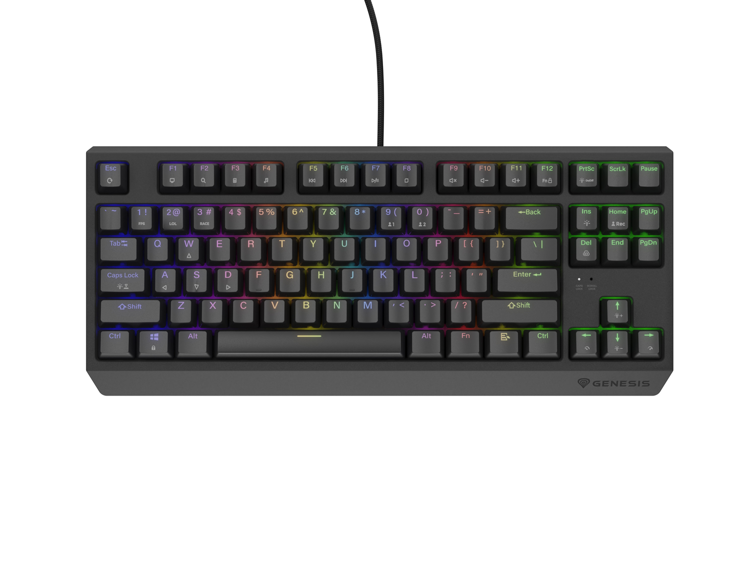 Genesis herní klávesnice THOR 230/ TKL/ RGB/ Outemu Brown/ Drátová USB/ US layout/ Černá 