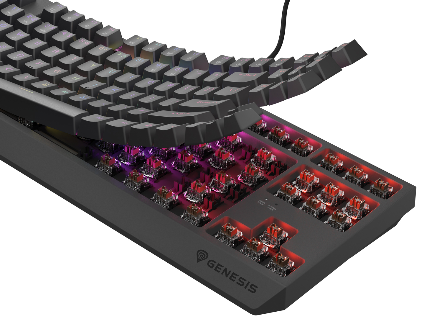 Genesis herná klávesnica THOR 230/ TKL/ RGB/ Outemu Brown/ Drôtová USB/ US layout/ Čierna 