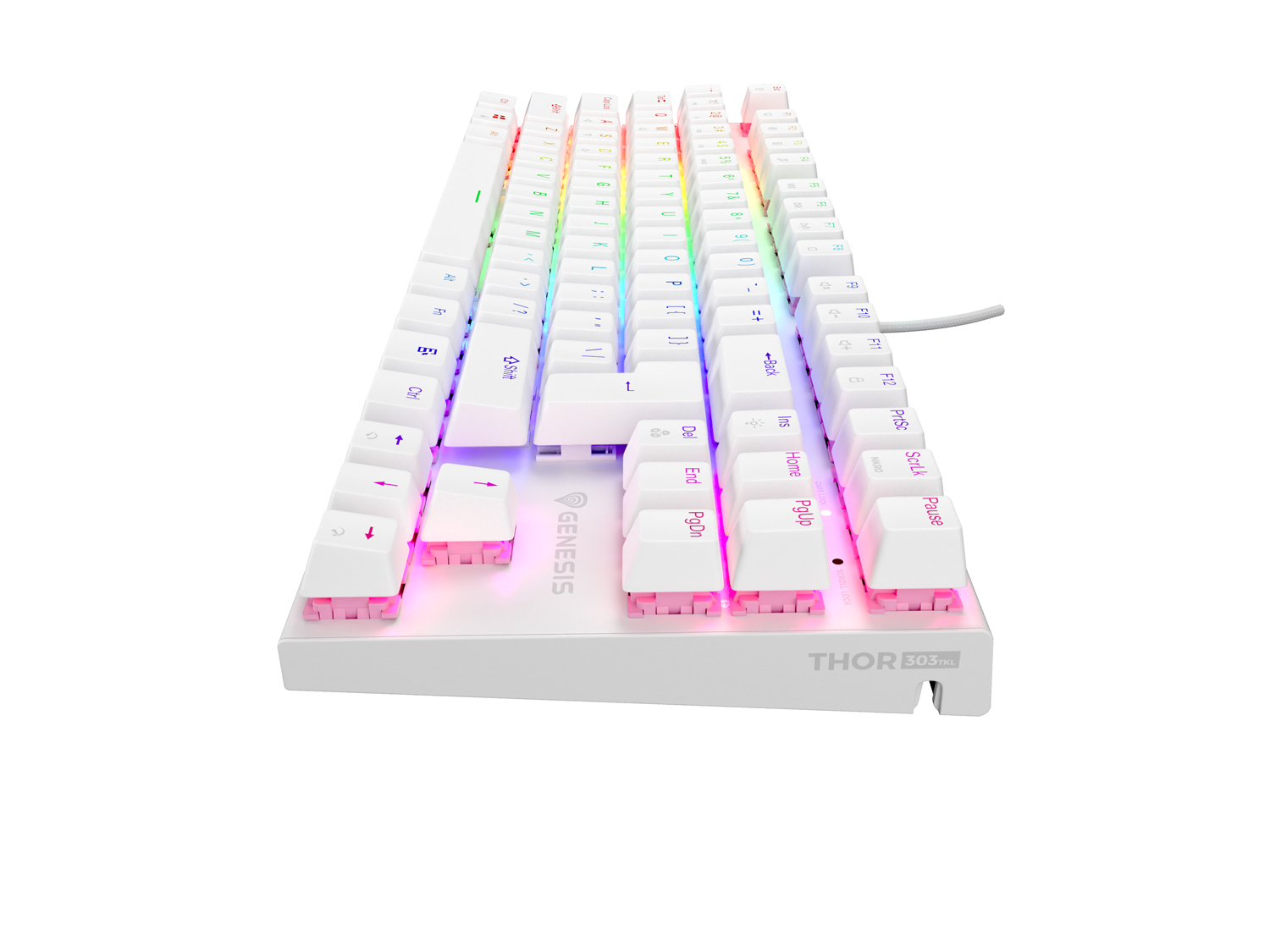 Genesis tichá herní klávesnice THOR 303/ TKL/ RGB/ Outemu Peach Silent/ Drátová USB/ US layout/ Bílá 